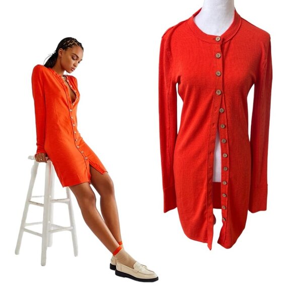 WE THE FREE GIA ORANGE LONG SLEEVE THERMAL DRESS SMALL EUC - Picture 1 of 4